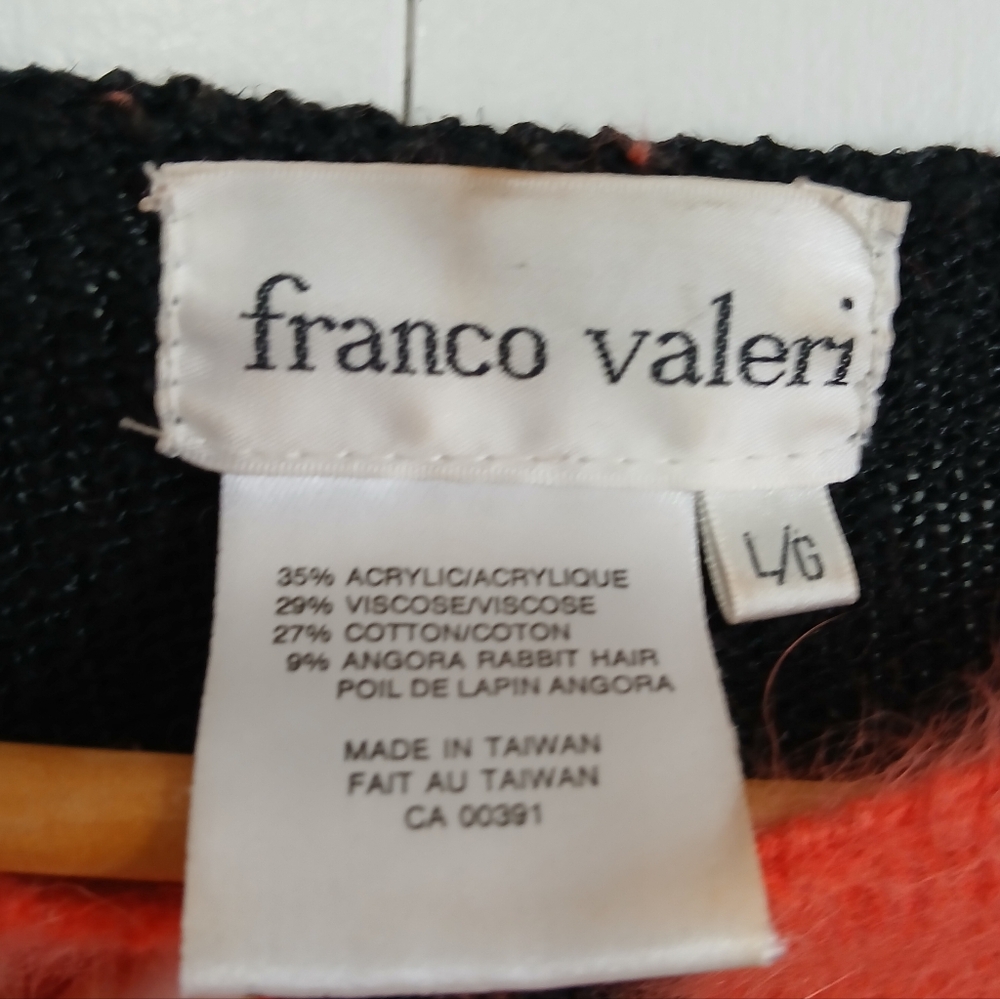 Vintage Franco Valeri Angora Blend Knit Sweater Lg Black Orange Artsy Abstract - Picture 5 of 7